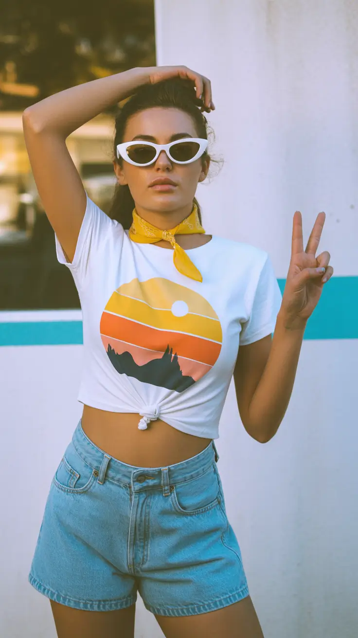 retro vintage summer outfits 2026 Retro Bandana Styling and Casual 90s Summer Attitude