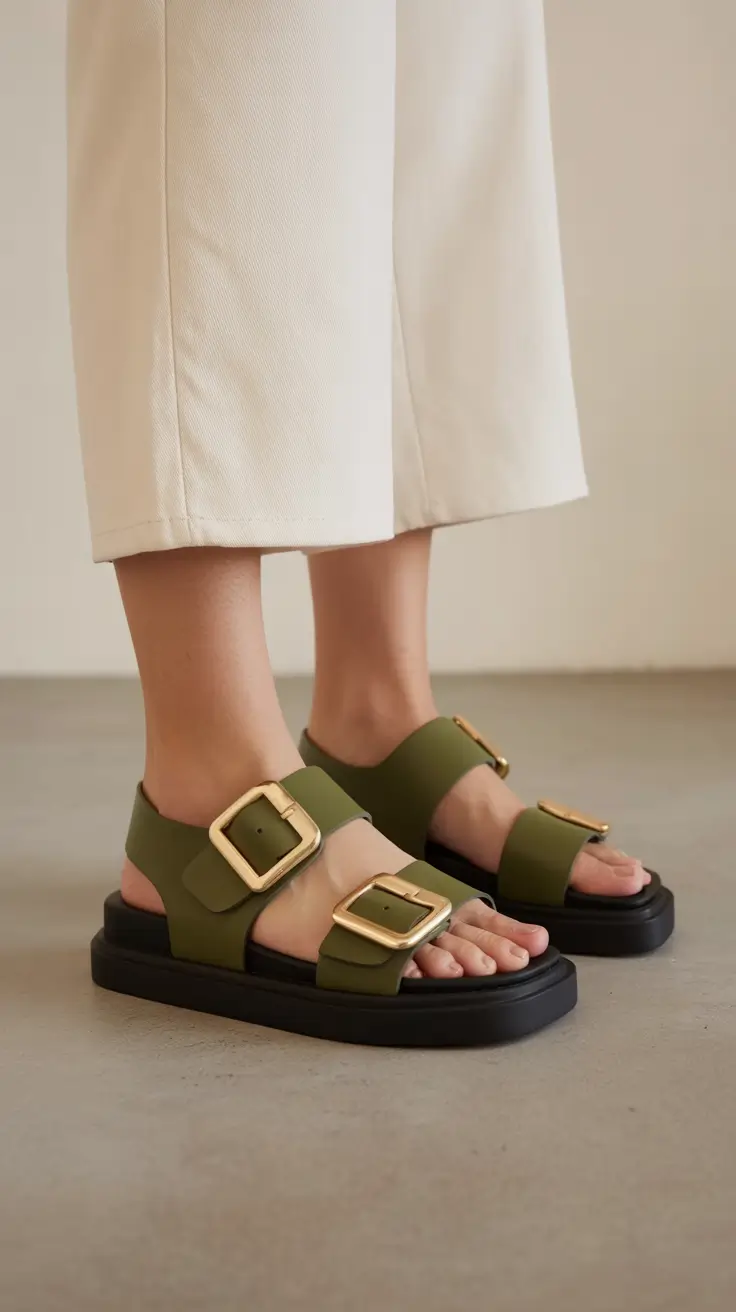 summer outfits with sandals for women 2026 Statement buckle flat sandals redefining minimal summer elegance