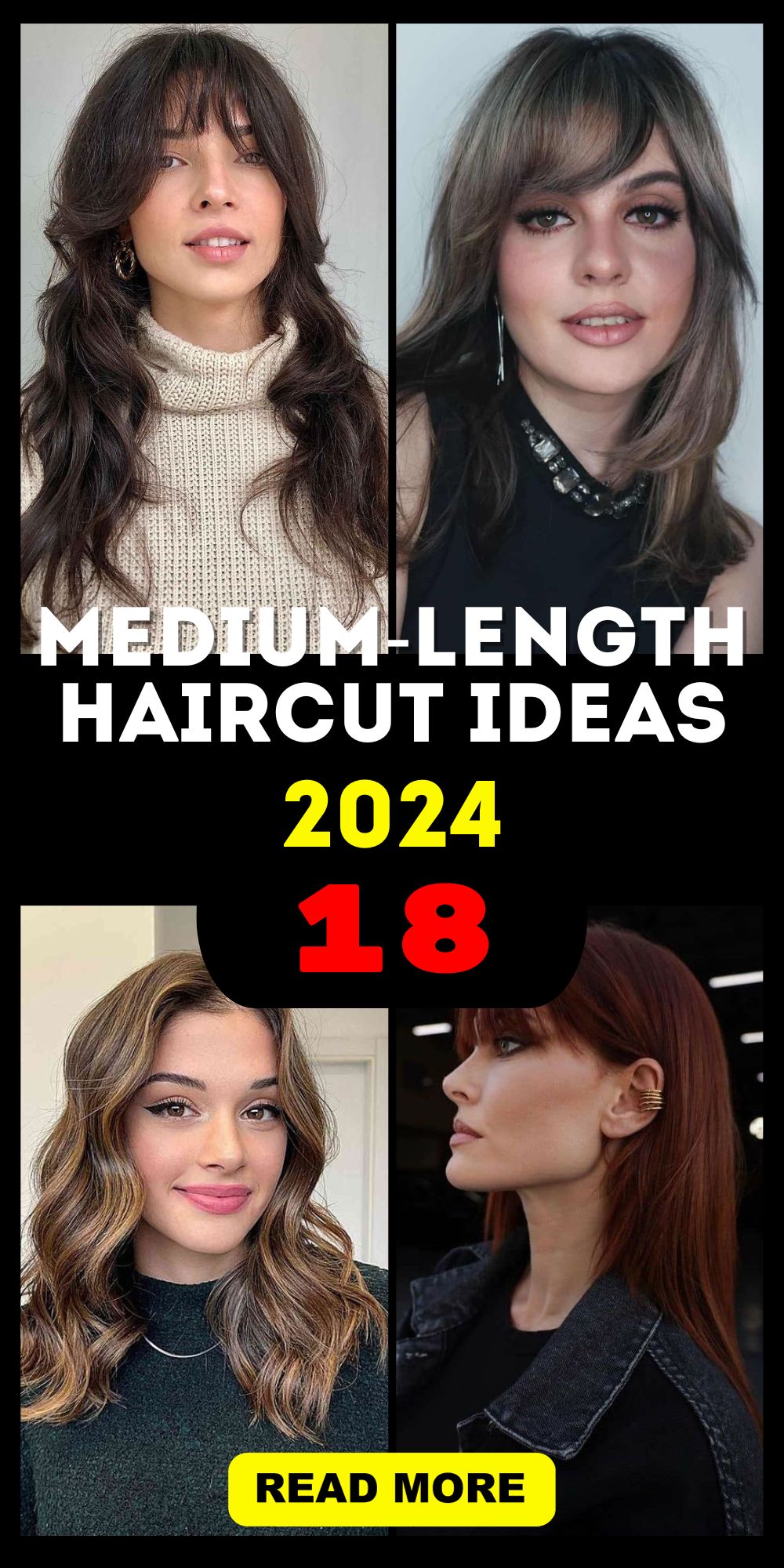 Trendy 2024 Medium-Length Haircuts: Layers for Thick & Fine Hair, Bangs ...