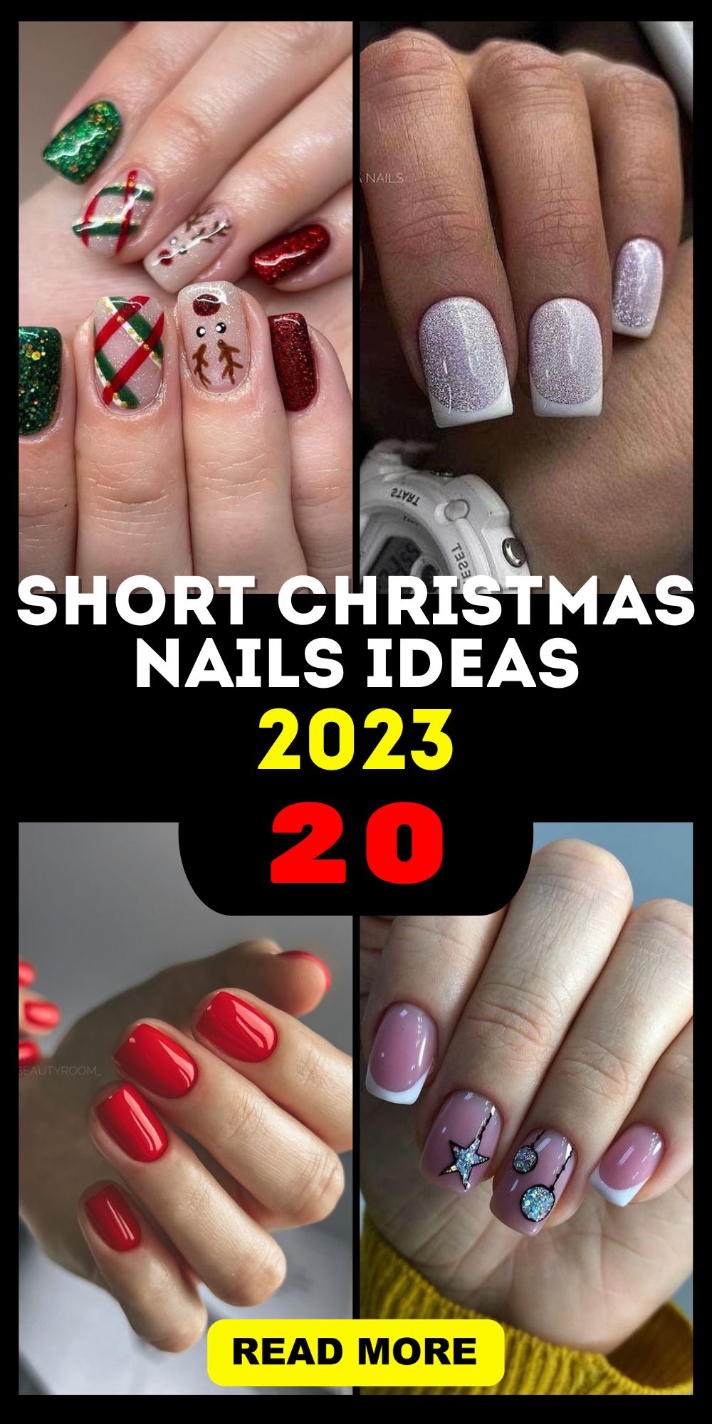 Elegant Short Christmas Nail Ideas 2023 Red, Green, White, and Black