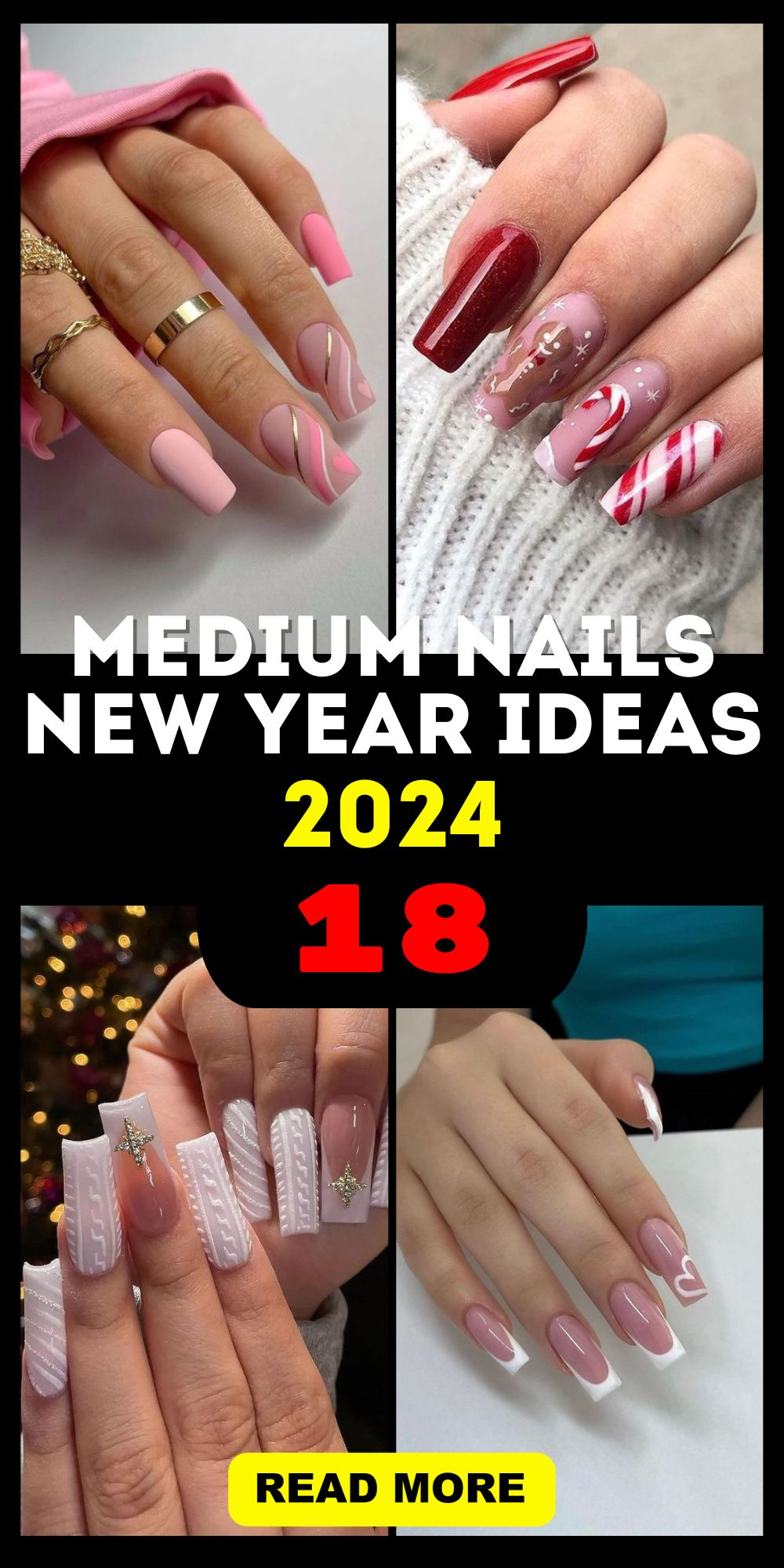 Medium Nails for New Year 2024: Acrylic Square, Winter Designs, and More