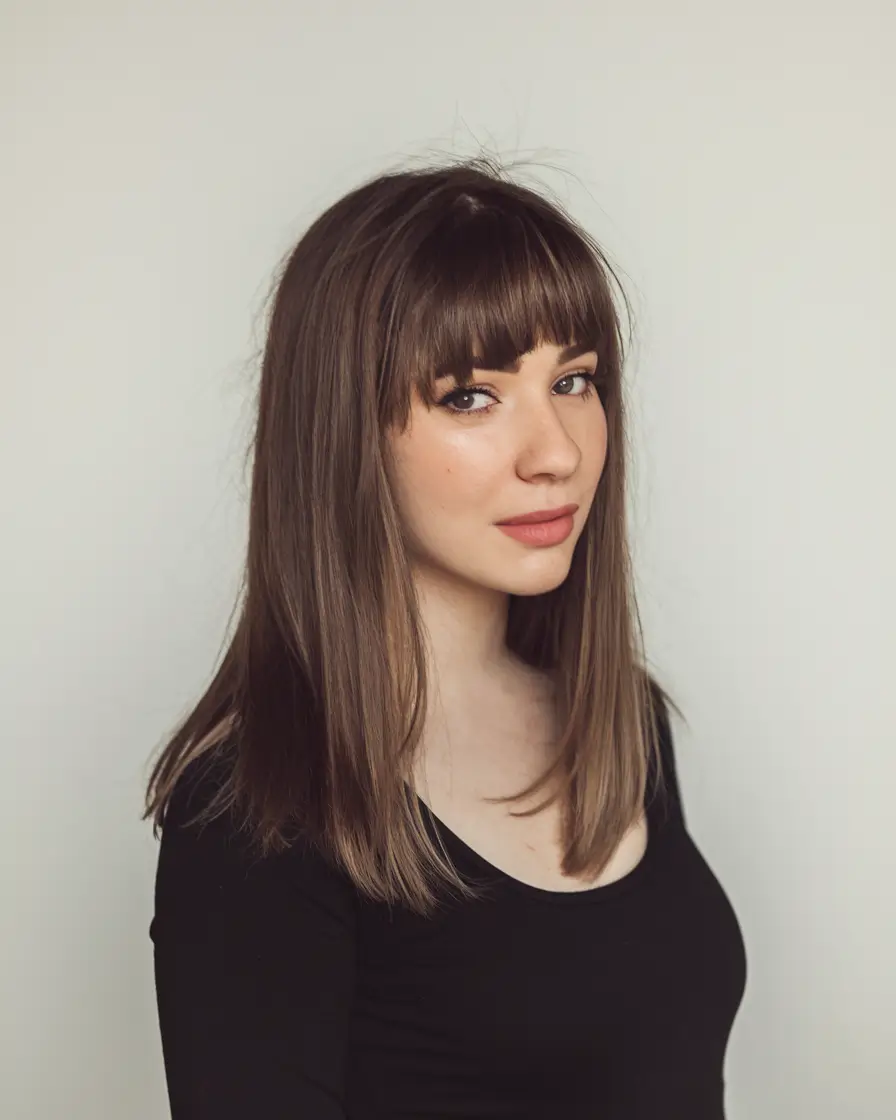 Chic Bangs Haircut Inspo Summer 2025 Blunt Fringe with Straight Mid-Length Cut