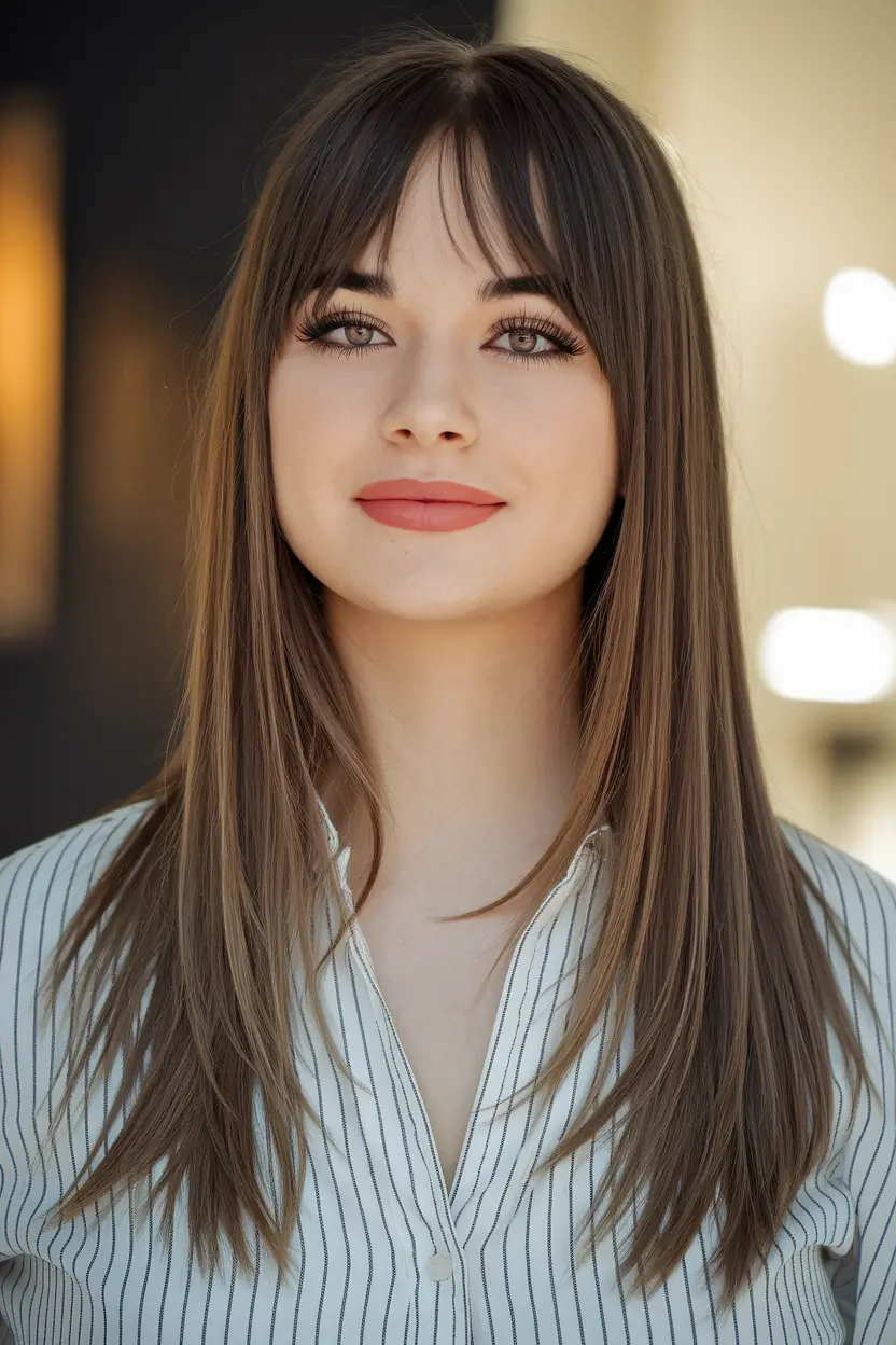 Chic Bangs Haircut Inspo Summer 2025 Pin-Straight and Ultra-Sleek Fringe