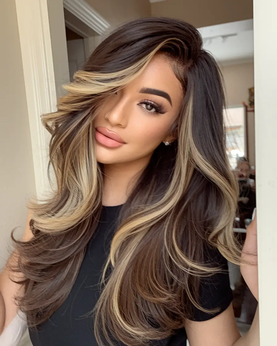 Gorgeous Long Hair Ideas for Summer 2025 Dark Brunette With Bold Face-Framing Highlights