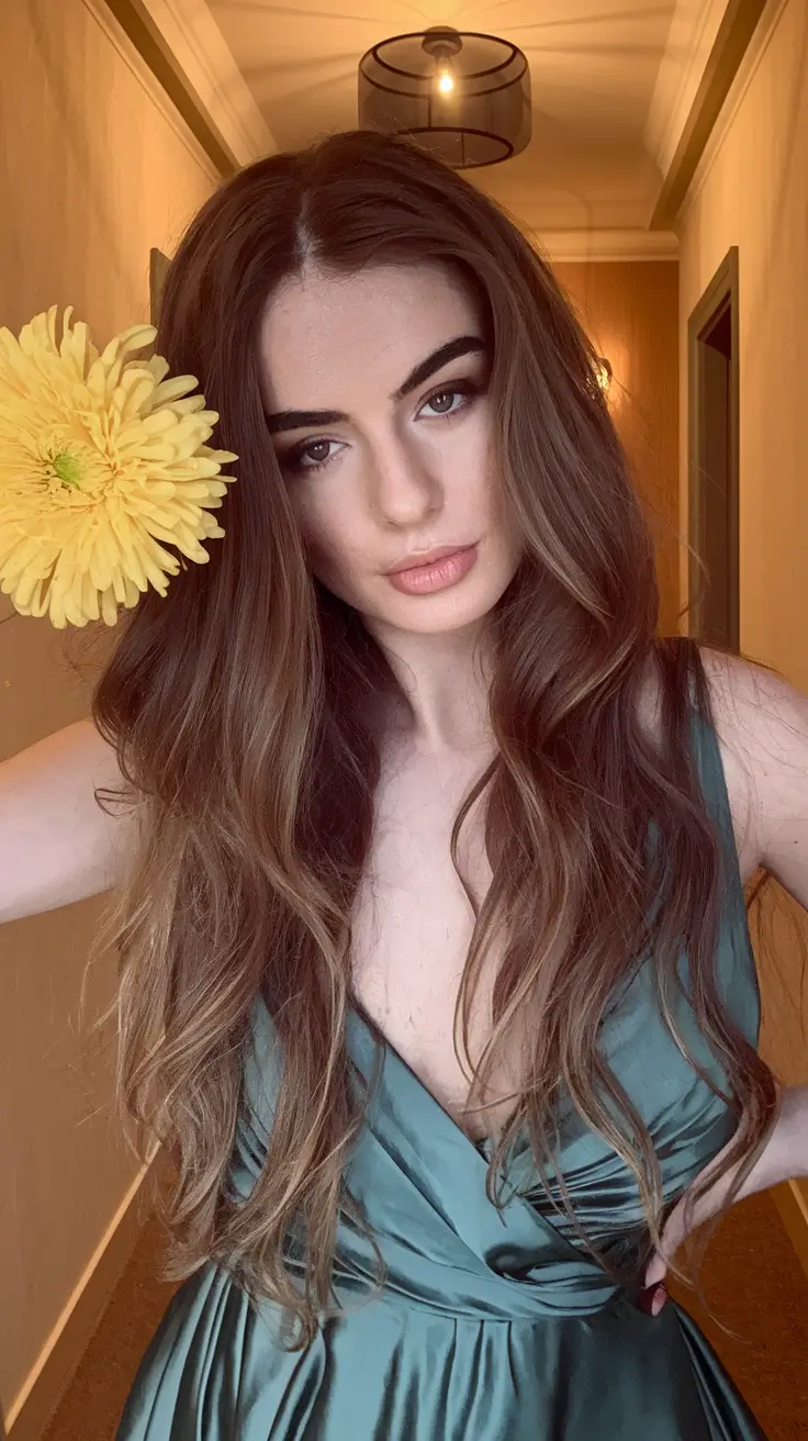 Gorgeous Long Hair Ideas for Summer 2025 Romantic Chestnut Waves With Natural Part