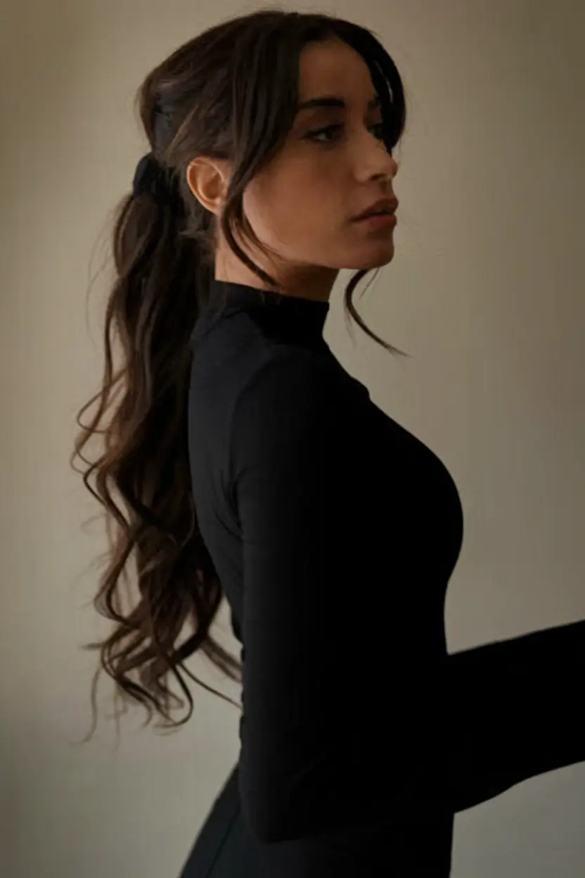 Gorgeous Long Hair Ideas for Summer 2025 Messy Low Pony With Curtain Bangs