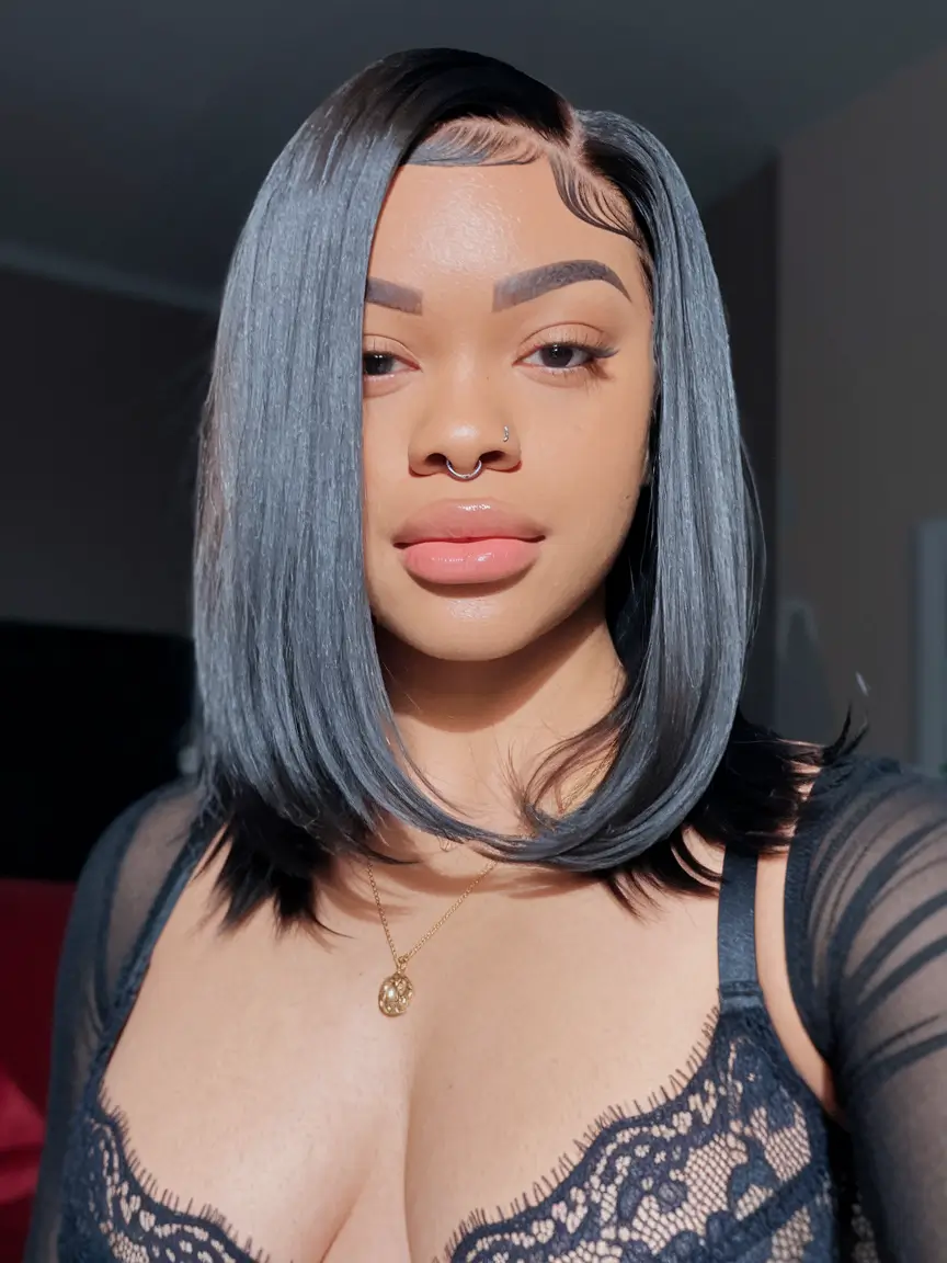 Perfect Haircuts for Oval Faces – Glossy Midnight Bob with Defined Edges