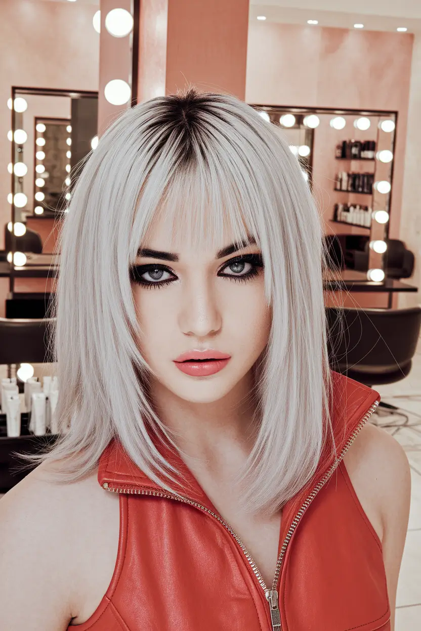 Perfect Haircuts for Oval Faces – Blunt Platinum Bob with Micro Bangs