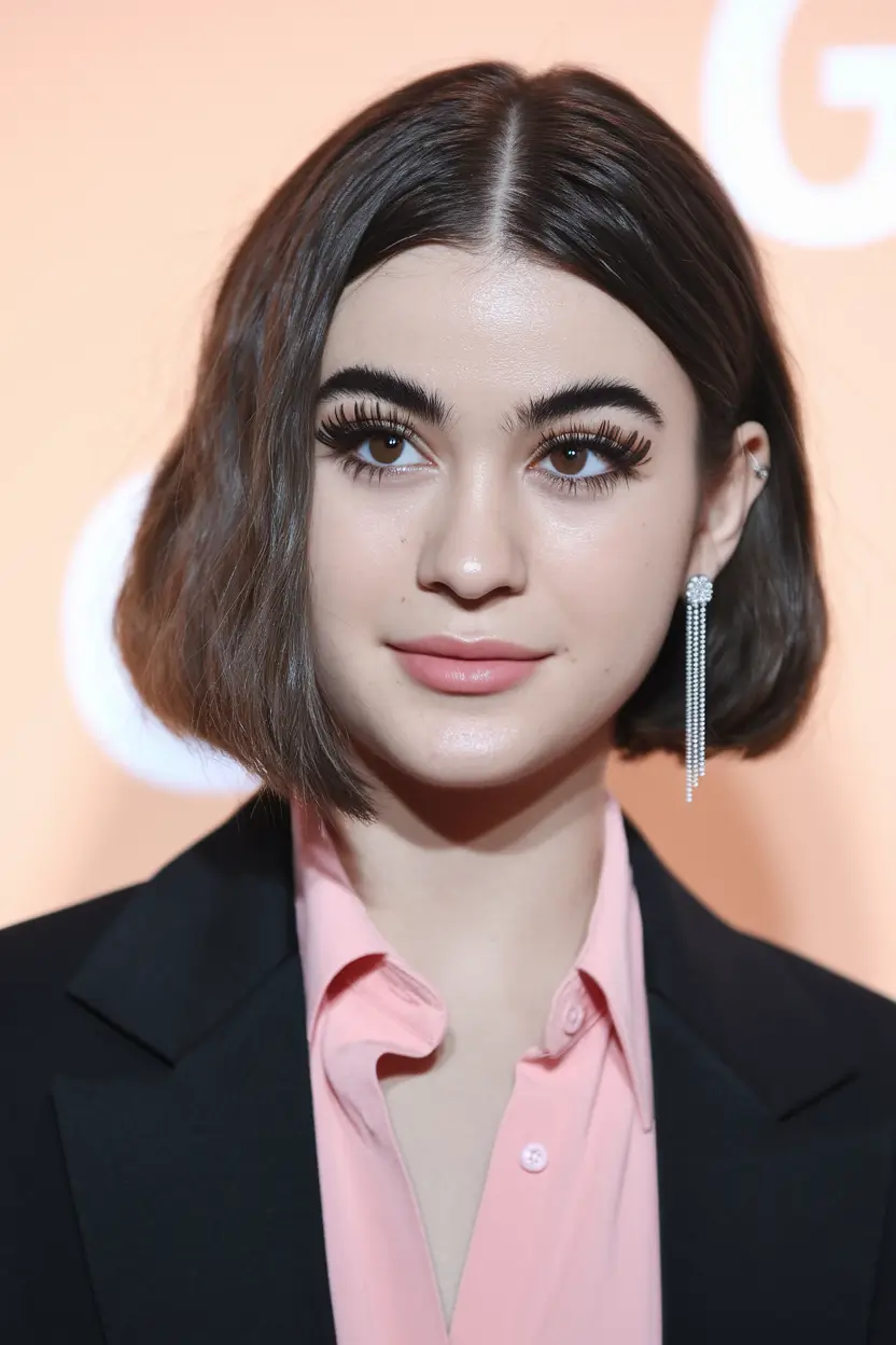 Perfect Haircuts for Oval Faces – Classic Parisian Bob with a Deep Center Part