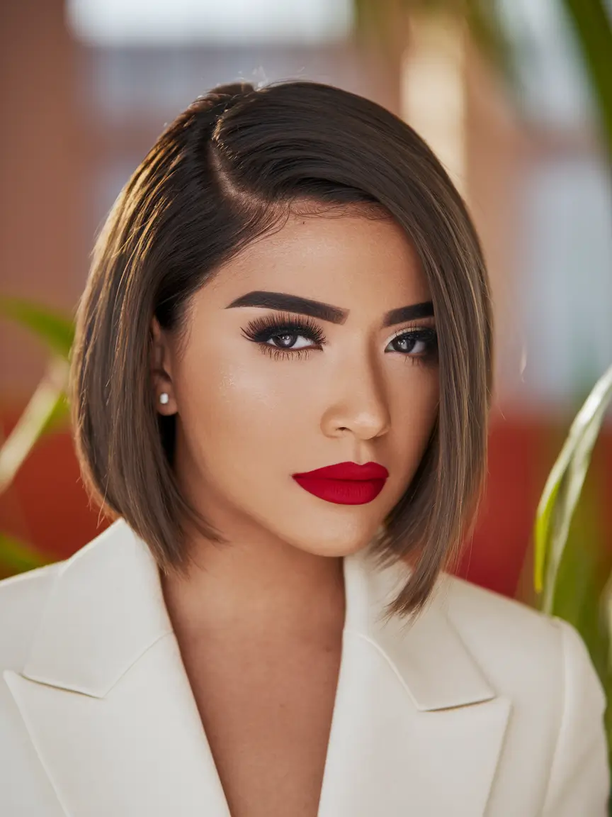 Perfect Haircuts for Oval Faces – Asymmetric Power Bob with a Bold Side Part