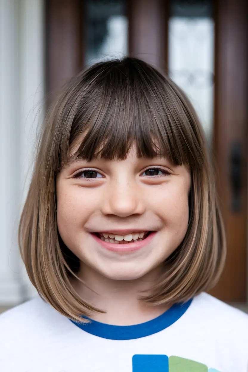 girl haircuts Rounded Bob with Feathered Bangs