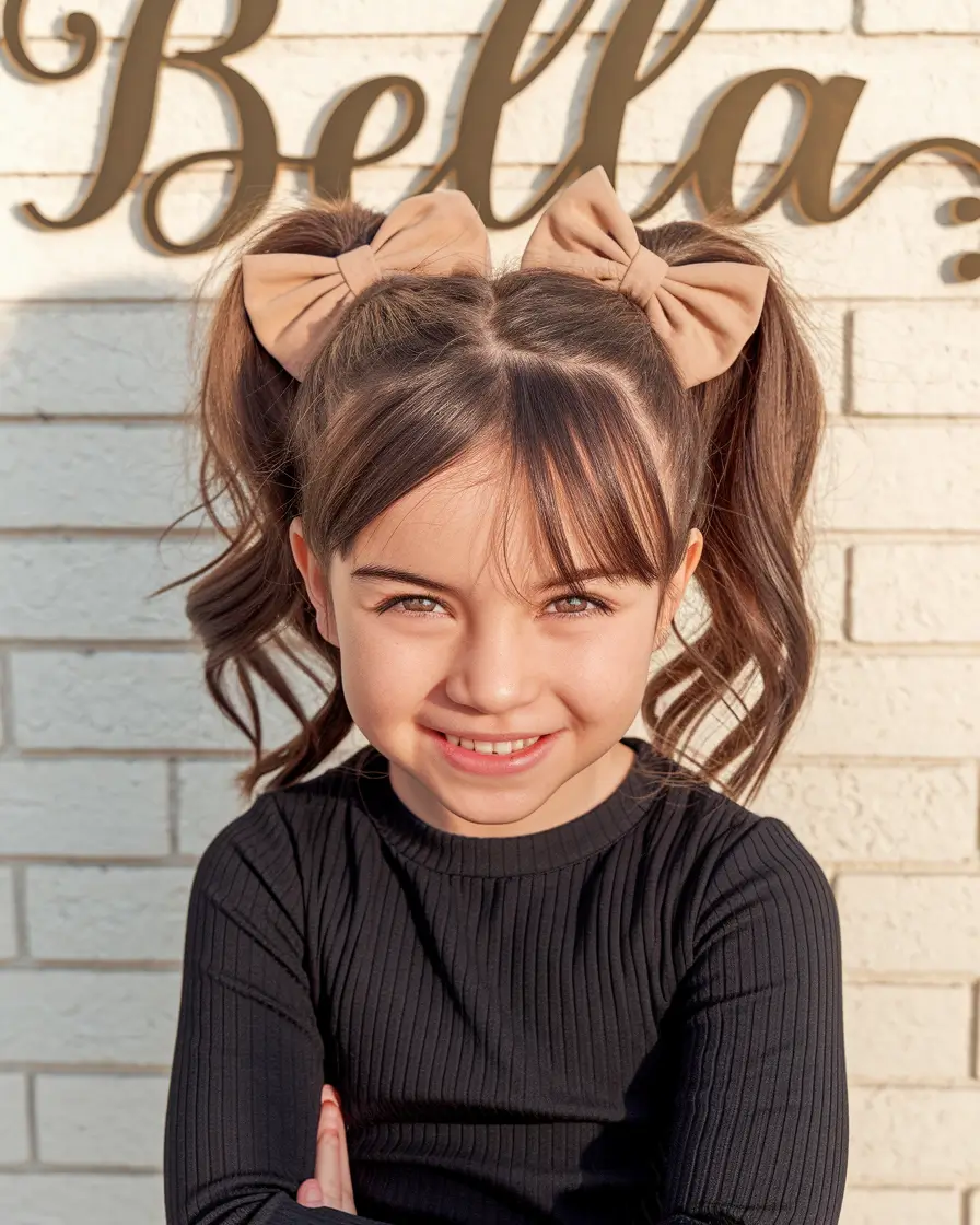 girl haircuts bangs Double Ponytails with Curtain Bangs