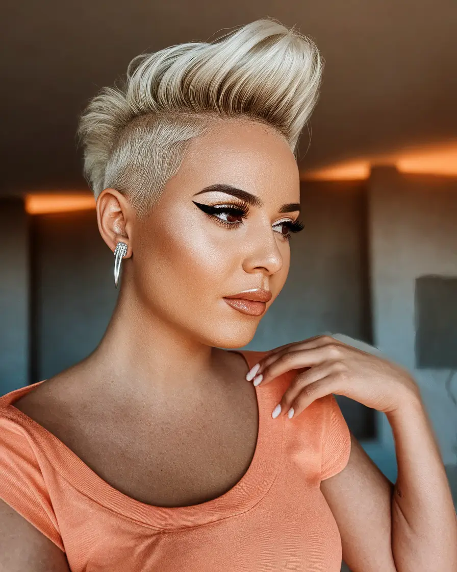 Fresh Hairstyles for June 2025 - Blonde Mohawk Pixie with Shaved Sides