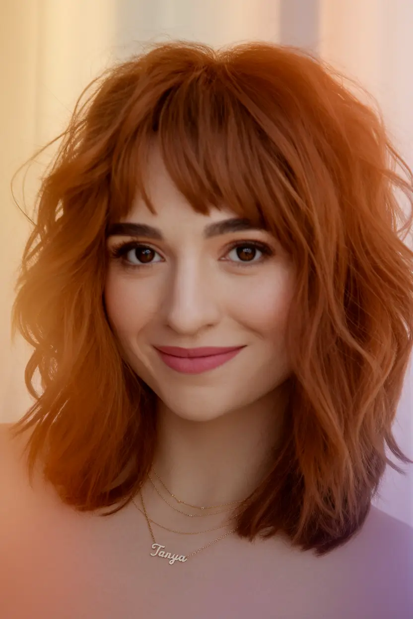 Fresh Hairstyles for June 2025 - Textured Copper Lob with Messy Fringe