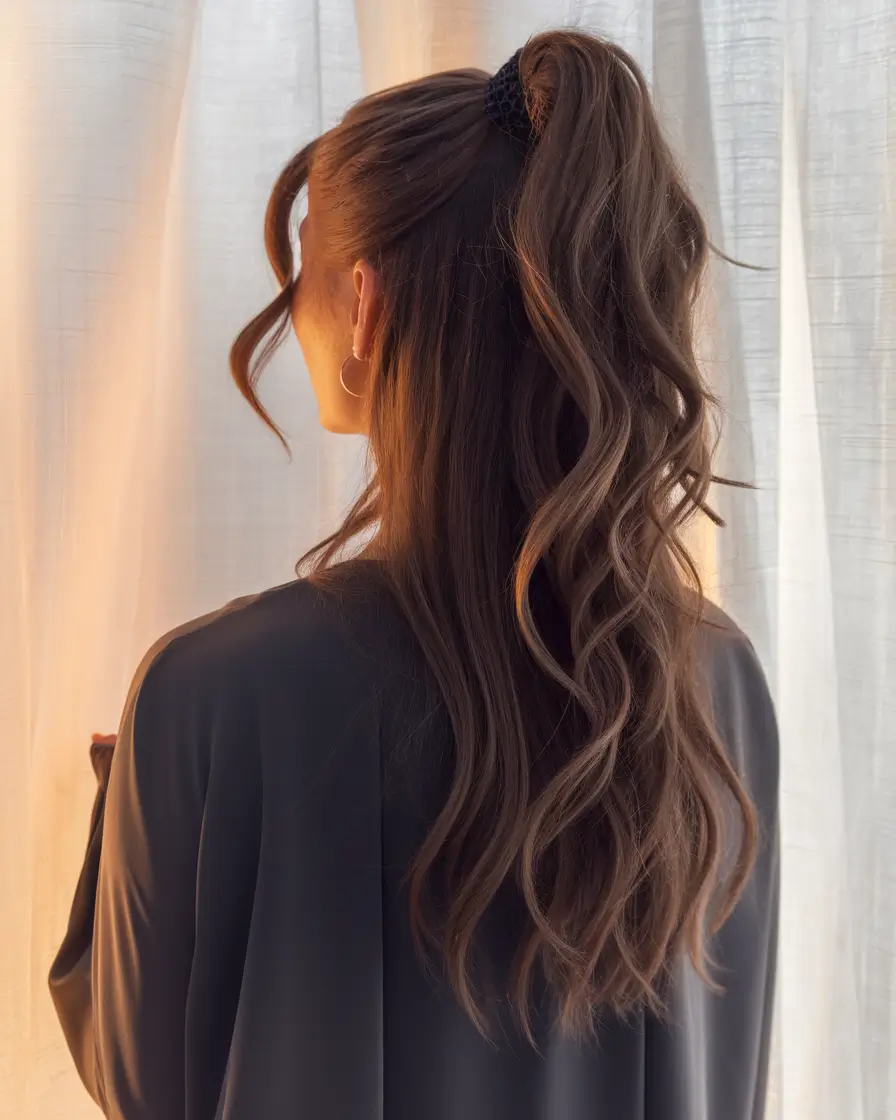 Fresh Hairstyles for June 2025+High Half-Up Waves with Flowy Length