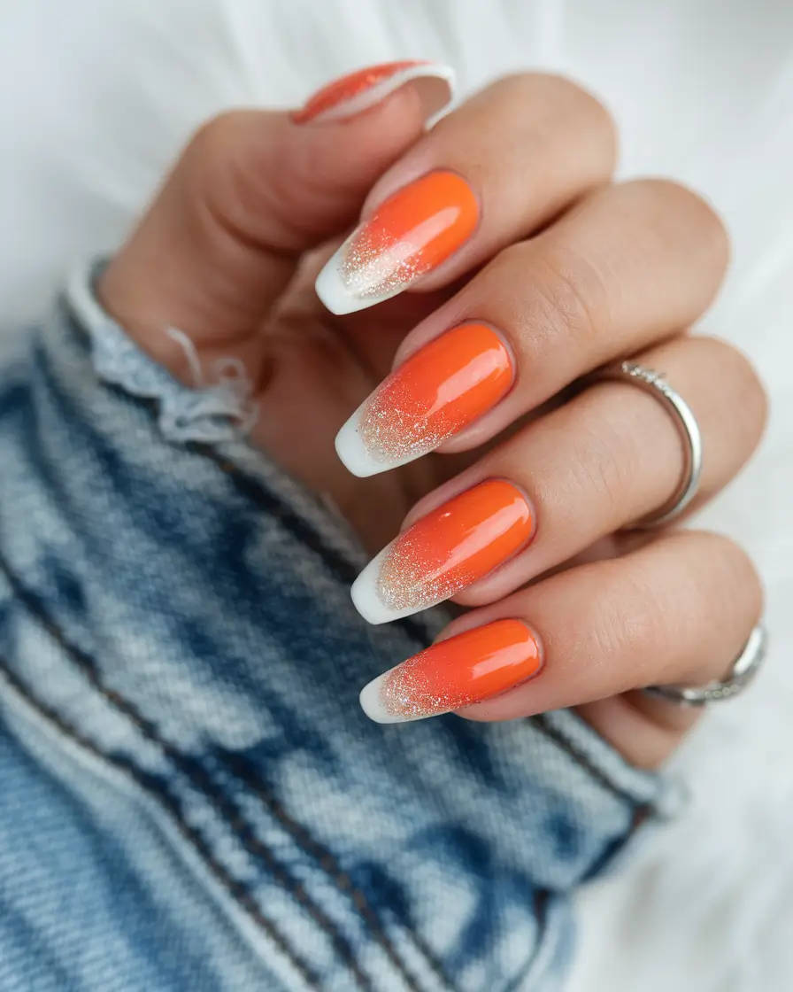 best june nail colors Orange Pops with French Glow