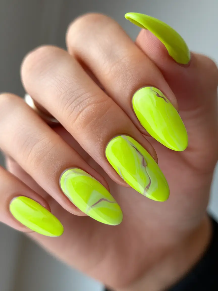 best june nail colors Neon Marble for Bold Summer Vibes