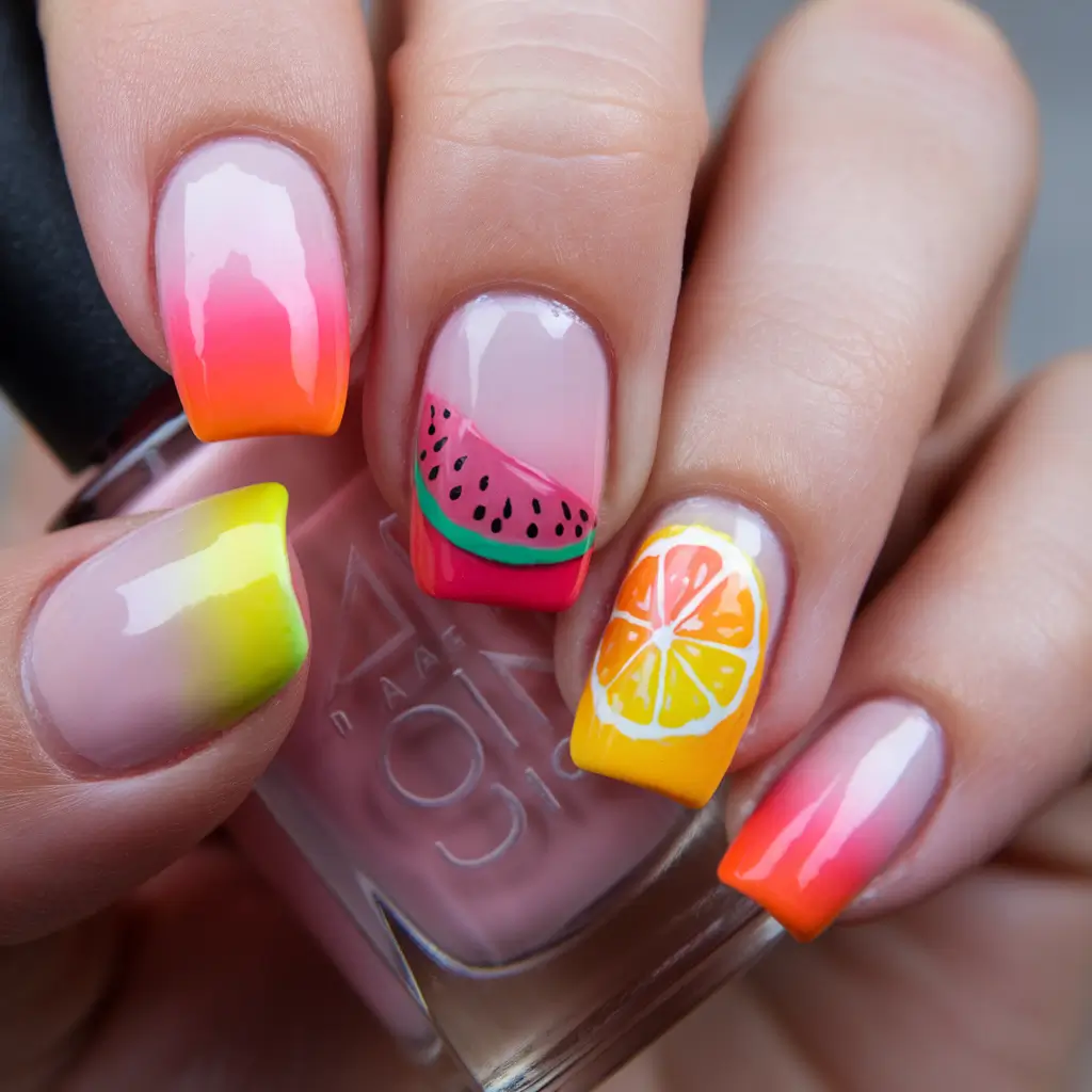 best june nail colors for 2025 Fresh Fruit-Inspired Nails for a Juicy June