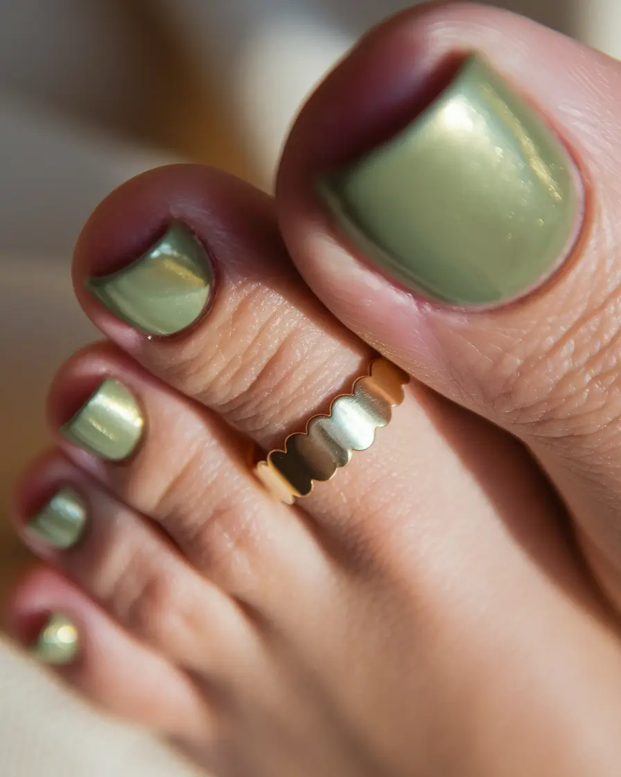 Bold Toe Colors for Summer 2025 Soft Metallic Green: Chic and Simple