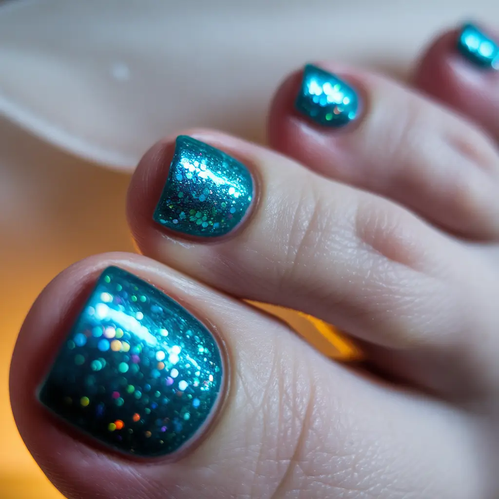Bold Toe Colors for Summer 2025 Glittery Teal Glam