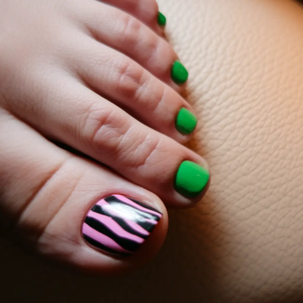 Bold Toe Colors for Summer 2025 Neon Green & Zebra Pop