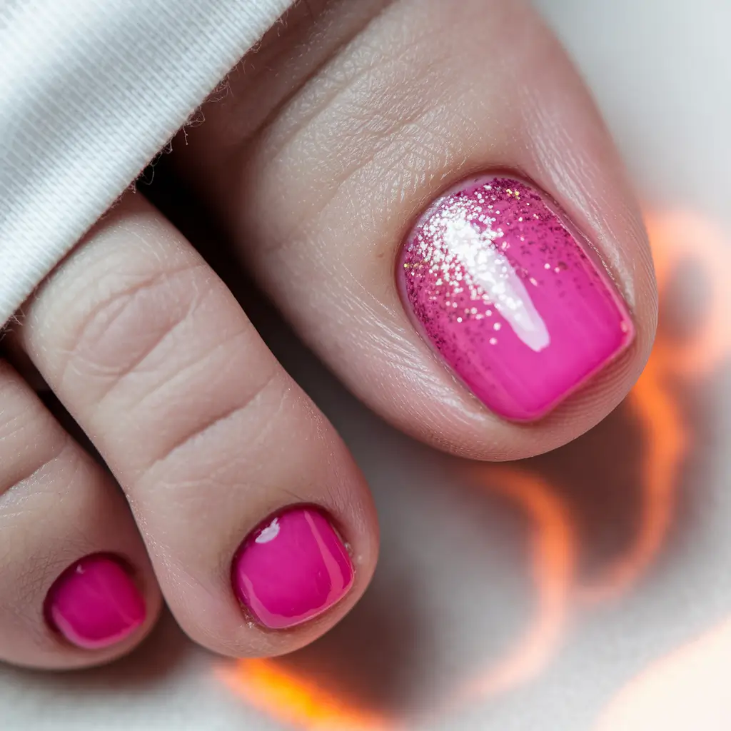 Bold Toe Colors for Summer 2025 Pink Gradient with Glittering Magic