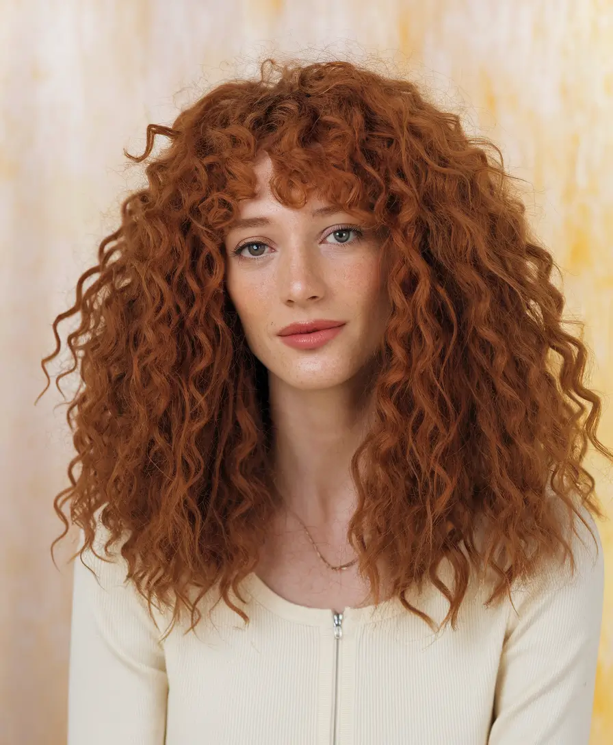 Curly Haircuts Inspiration - Natural Curls for Summer 2025+Structured Copper Layers with Fringe Detail