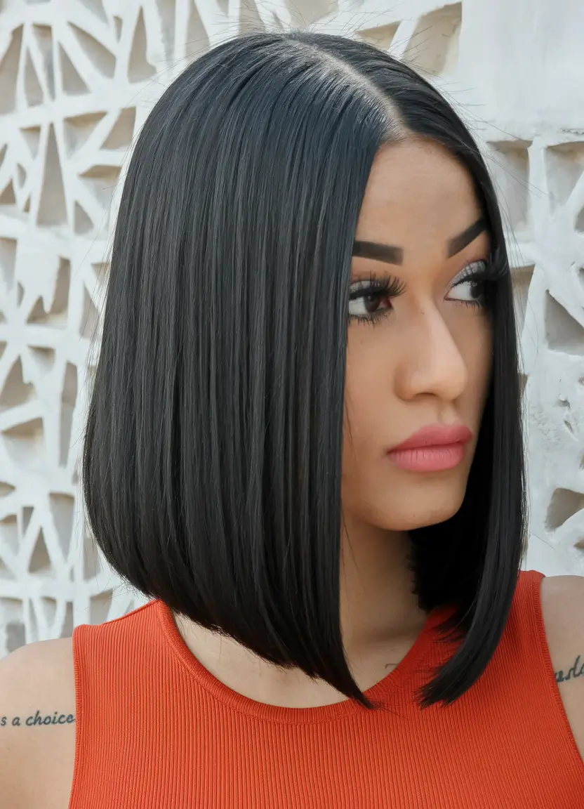 Cute Natural Summer Hairstyle Ideas 2025: Effortless Looks Sleek Blunt Bob With Edge