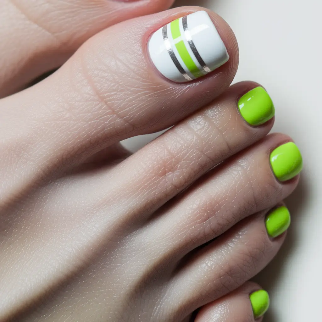 Cute Toe Nail Designs to Try Summer 2025 - Lime Fresh with Sporty Stripes