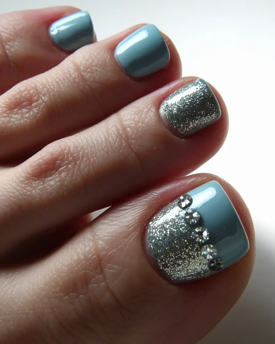 Cute Toe Nail Designs to Try Summer 2025 Silver Baby Blue
