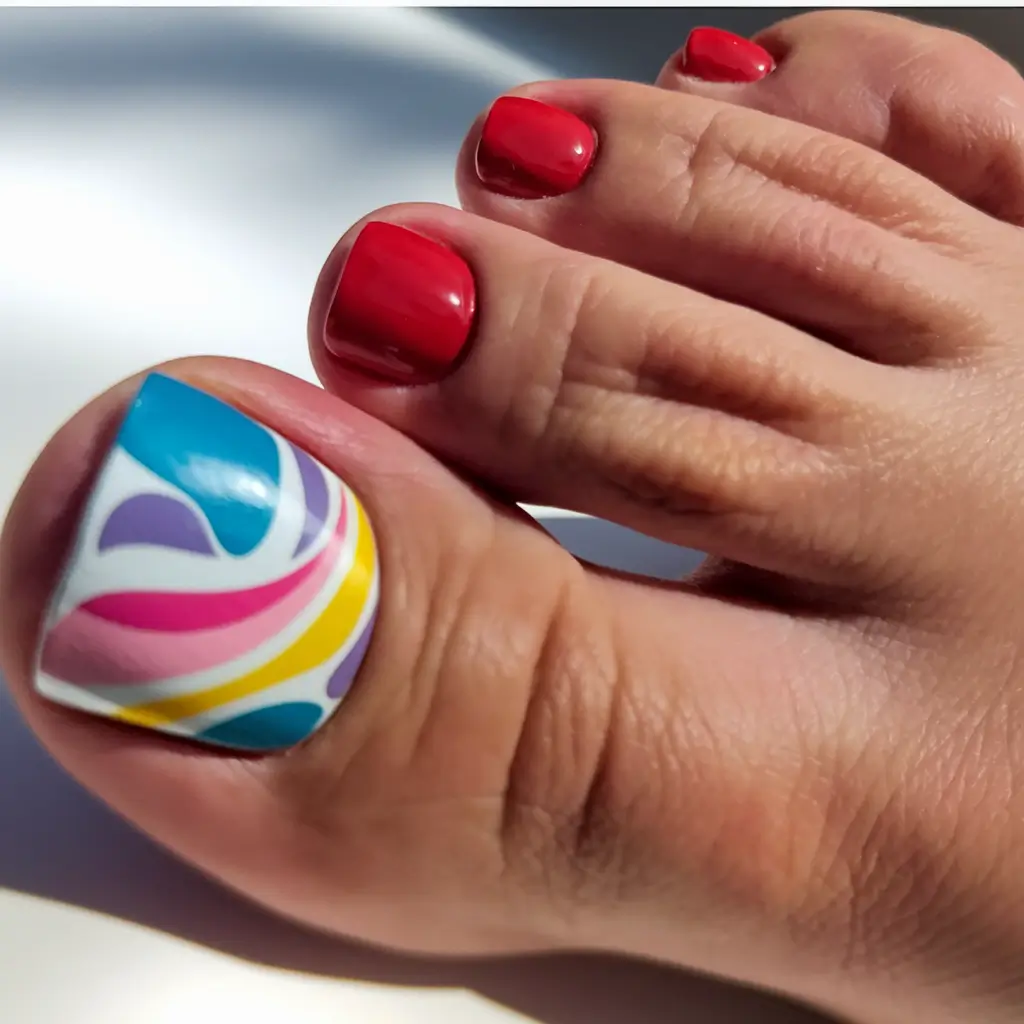 Cute Toe Nail Designs to Try Summer 2025 - Retro Pop Art Meets Classic Red