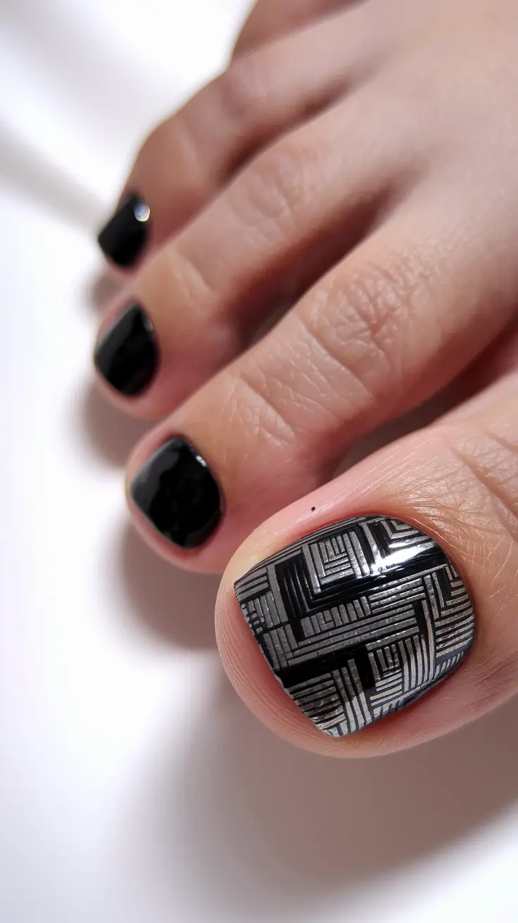 Cute Toe Nail Designs to Try Summer 2025 - Geometric Black Luxe