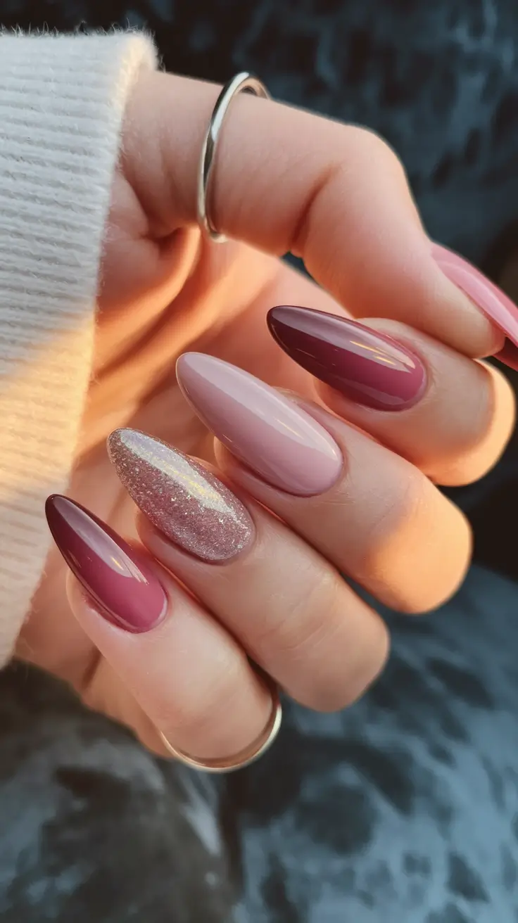 Cutest Summer Nails for 2025 Berry-Toned Gloss with Glitter Accent