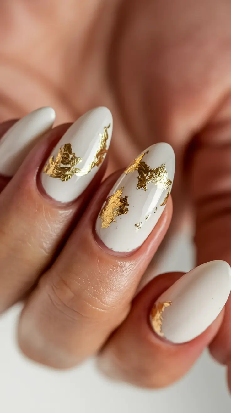 Cutest Summer Nails for 2025 White Marble with Gold Foil Drama