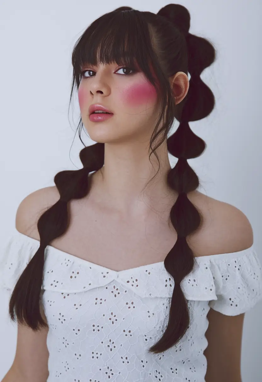easy summer hairstyles+Double Bubble Braids with Summer Bangs