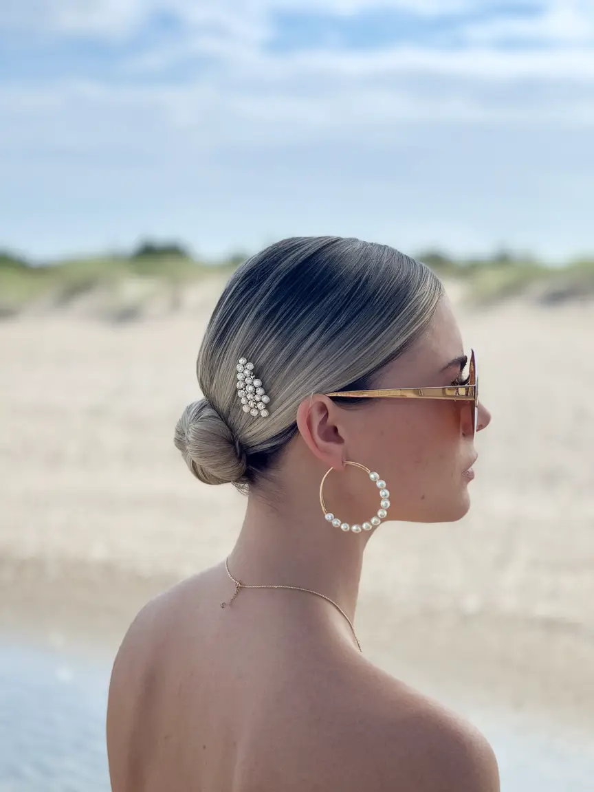 Effortless Looks Vacation Hairstyles for Summer 2025 Pearl-Accented Low Knot