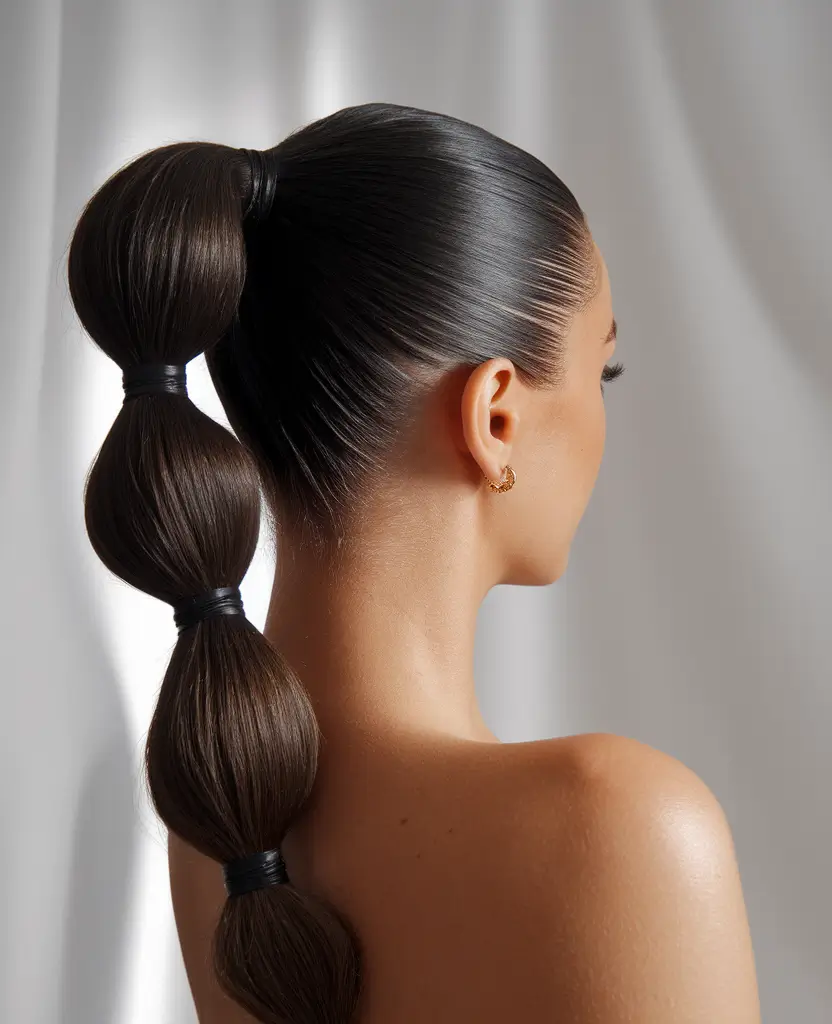Effortless Looks Vacation Hairstyles for Summer 2025 Bubble Ponytail Sleek Edition