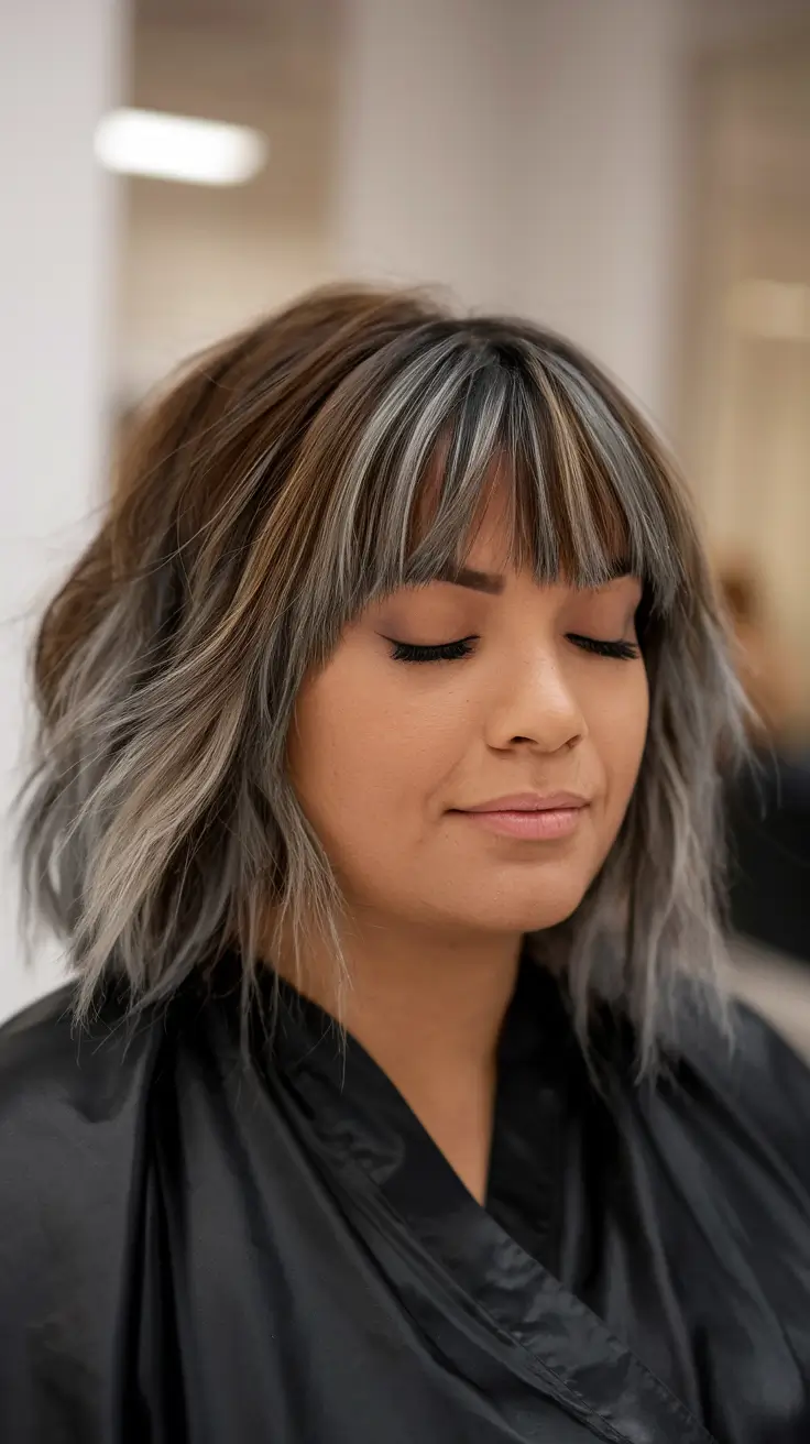 summer haircuts for chubby faces Smokey Ash Lob with Curtain Bangs