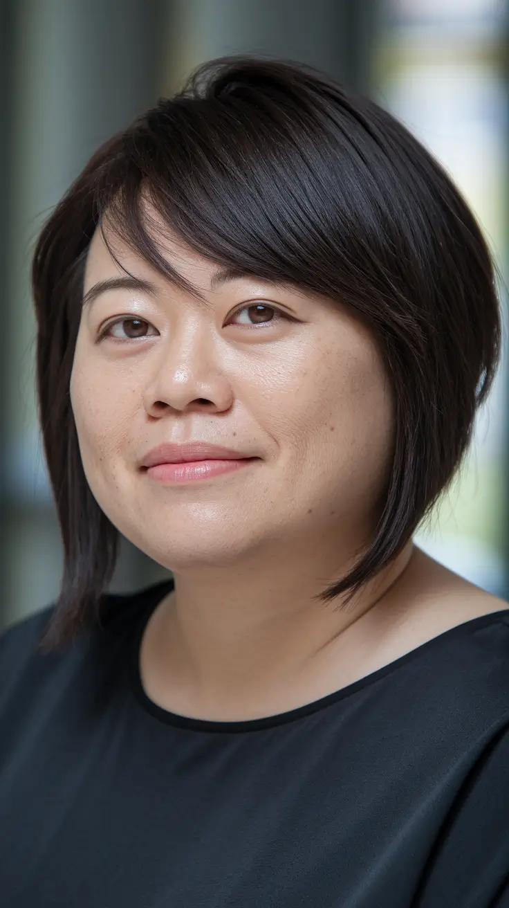summer haircuts for chubby faces Asymmetric Sleek Bob with Deep Side Part