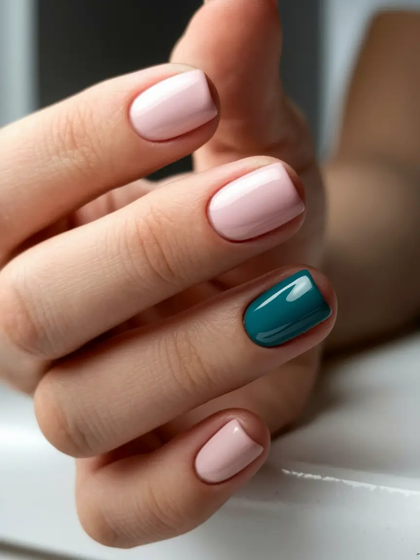 Fresh Nail Ideas to Try This May 2025 Neutral Blush Meets Unexpected Teal