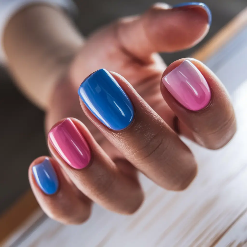 Fresh Nail Ideas to Try This May 2025 Candy Pink and Blue Gloss Combo