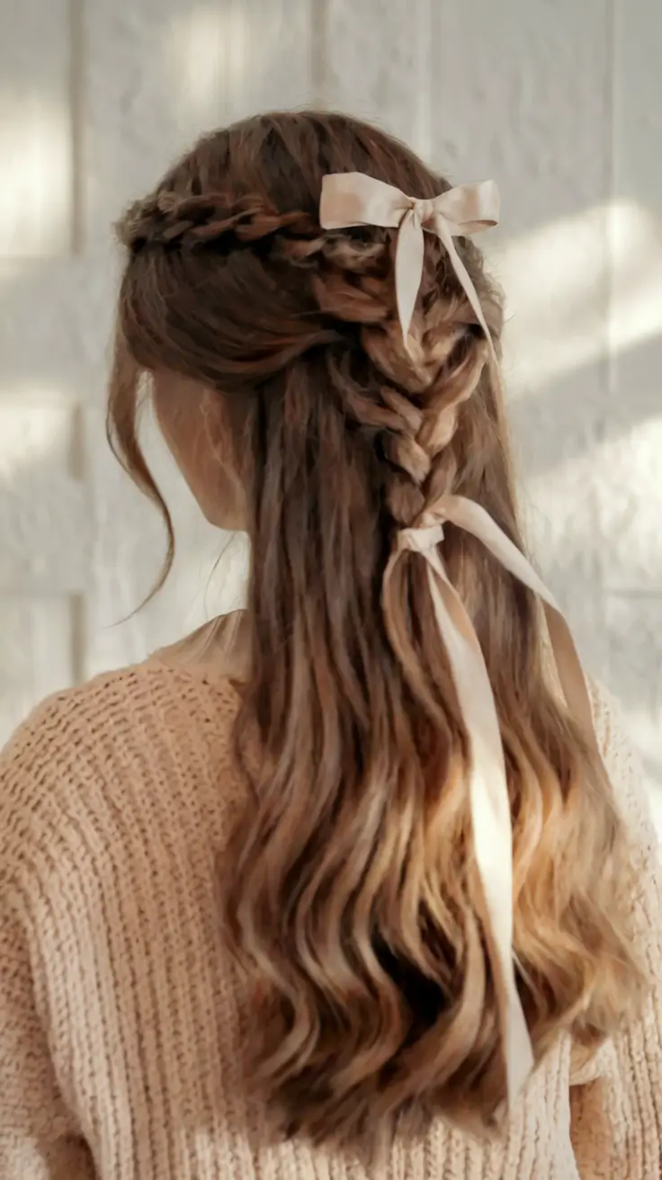 Fresh Summer Hairstyles for Teen Girls 2025 Ribboned Braid Cascade