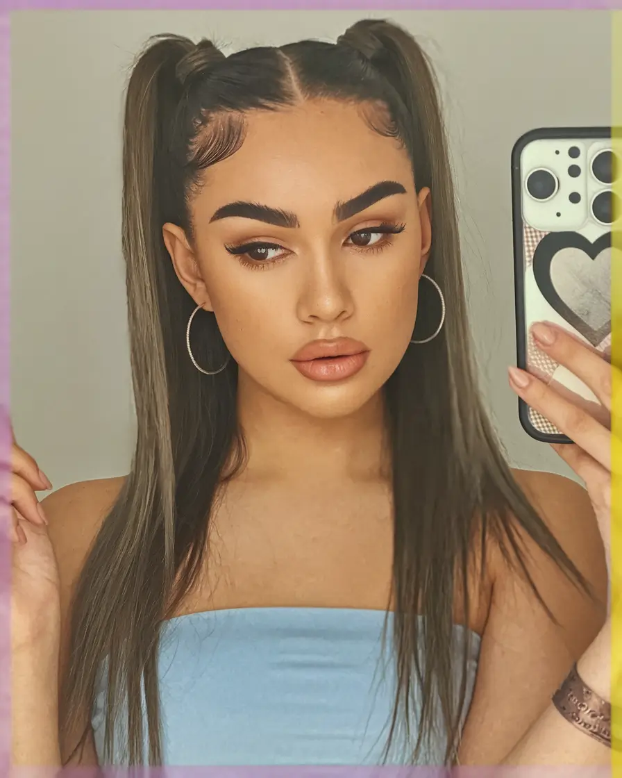 Fresh Summer Hairstyles for Teen Girls 2025 Double Ponytails with Face-Framing Edges