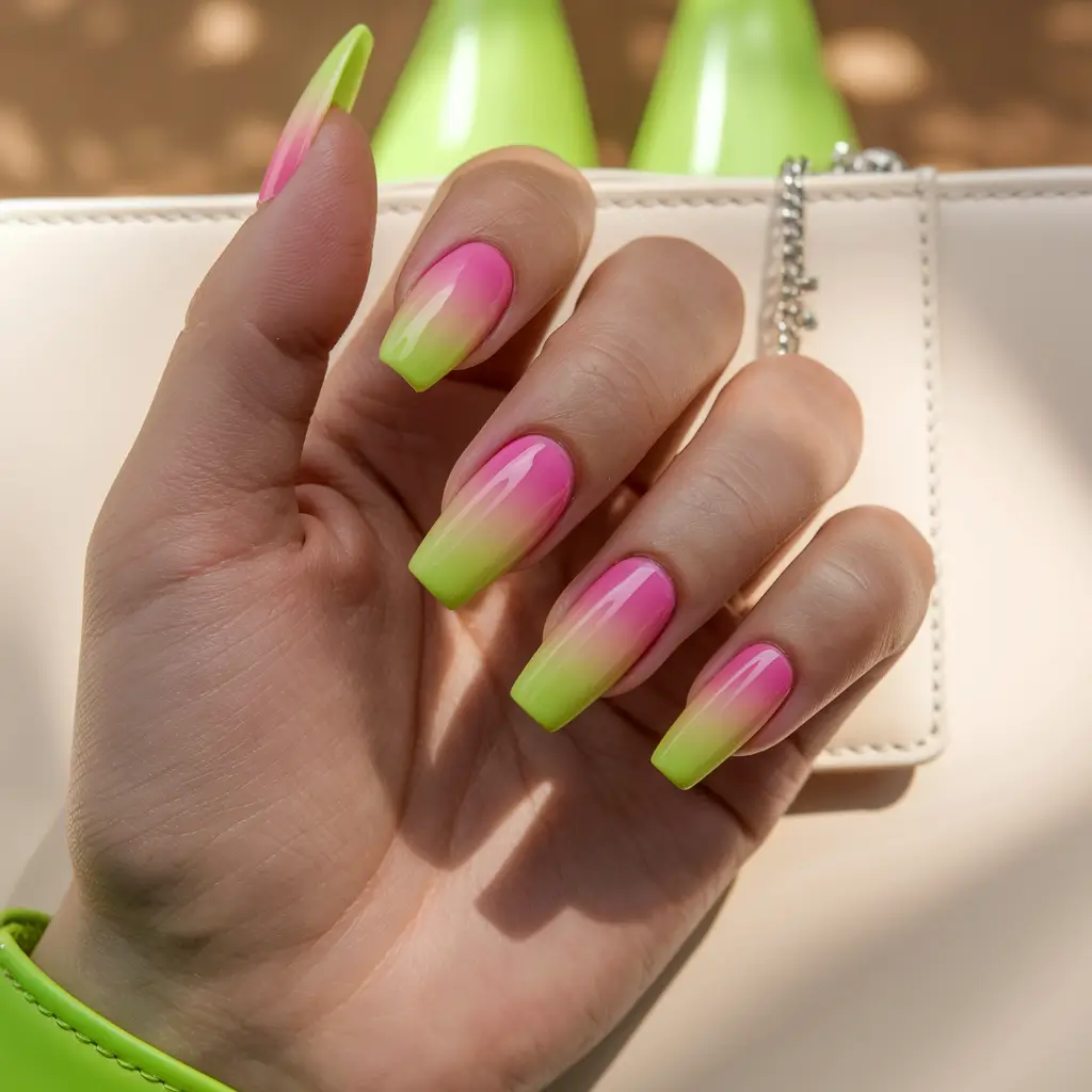 fun nail art ideas pink and neon fade