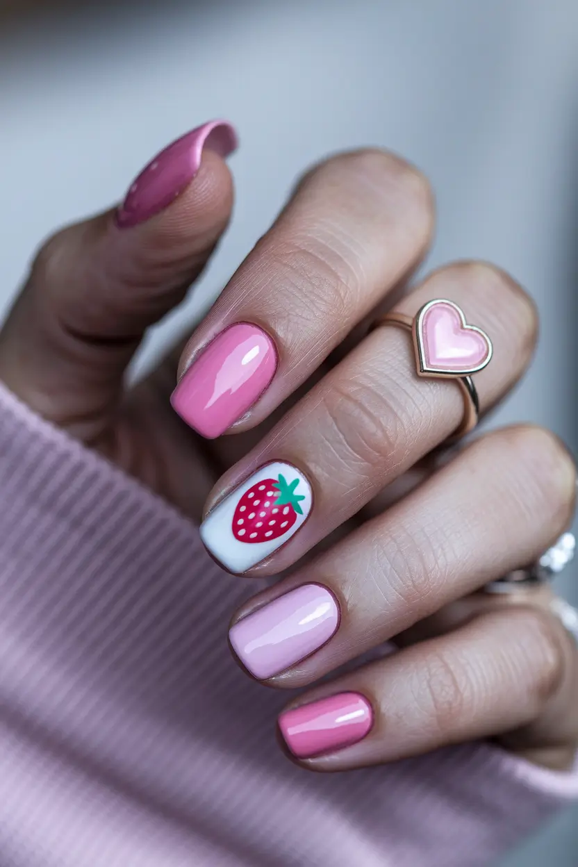 fun nail art ideas strawberry milk vibes