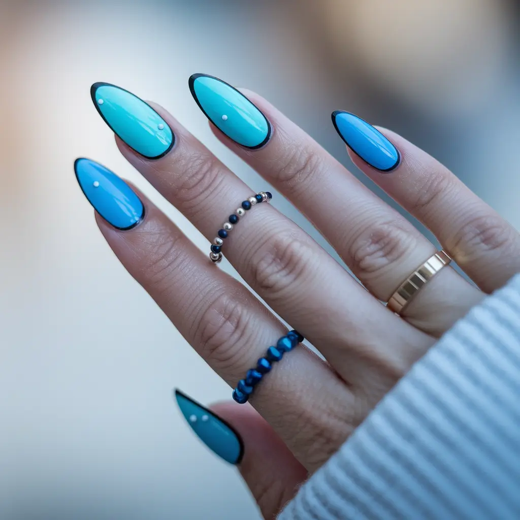 fun nail art ideas glossy teal with black contour