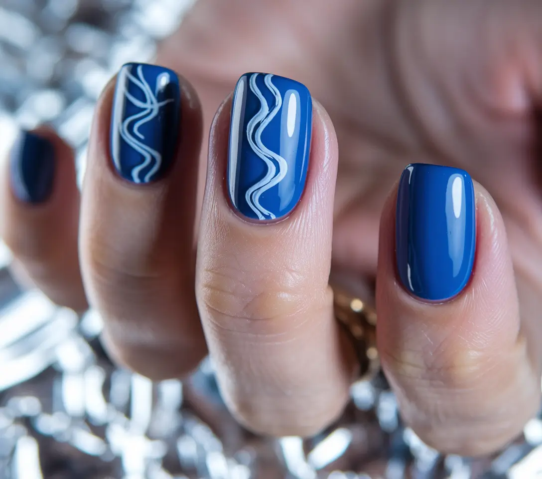 fun nail art ideas electric waves on navy