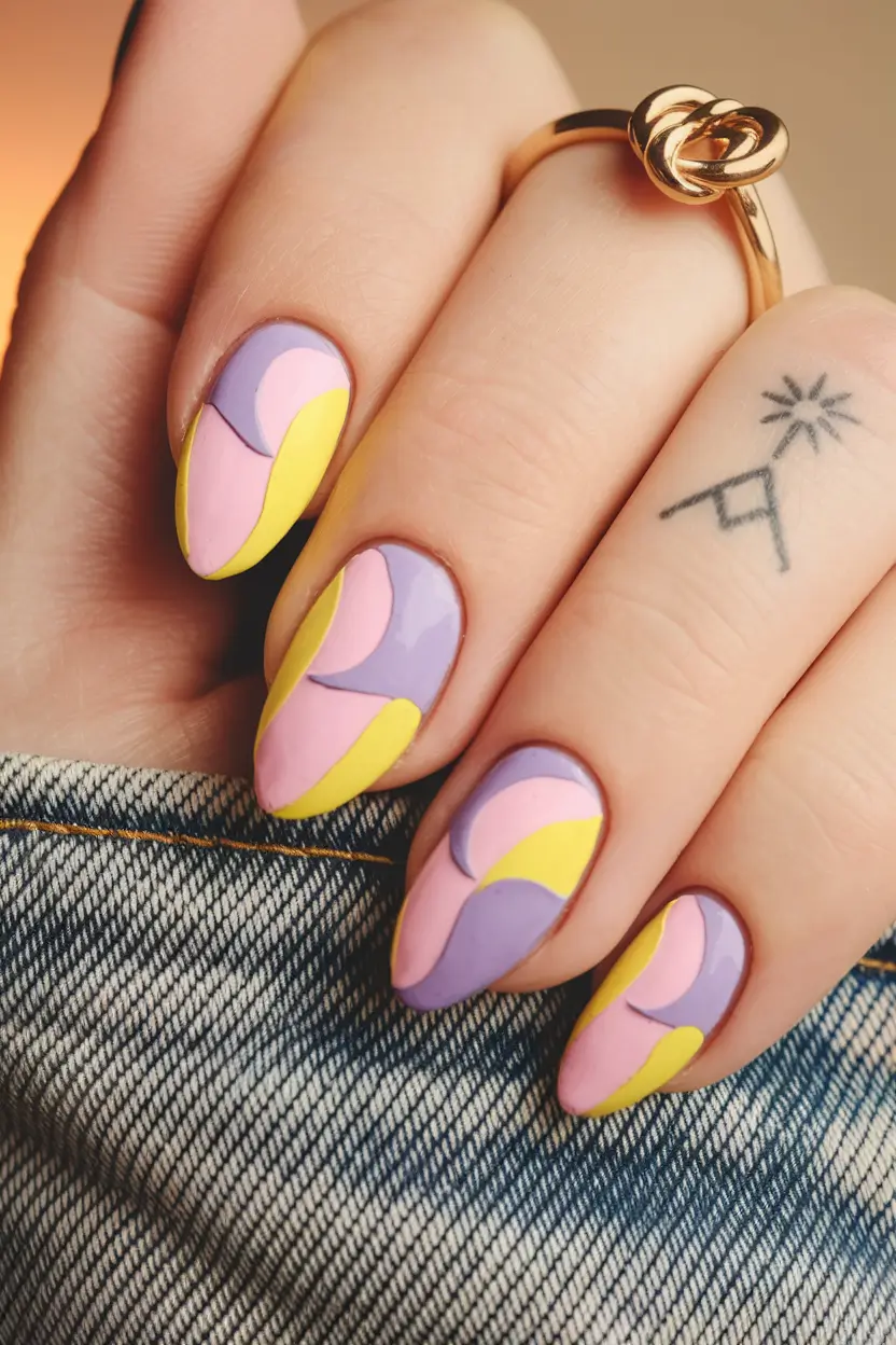Glossy Gel Nails for Summer 2025 Pastel Puzzle Geometry