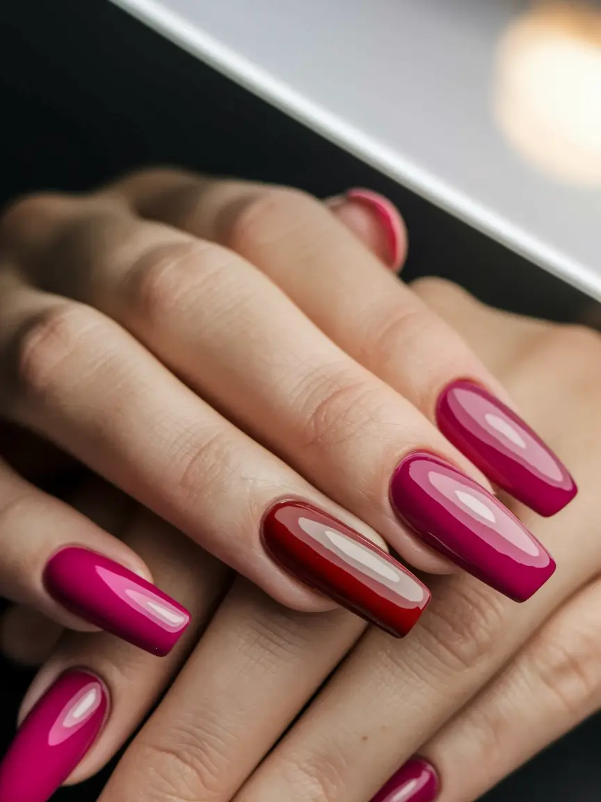 Glossy Gel Nails for Summer 2025 Berry to Cherry Ombré Fade