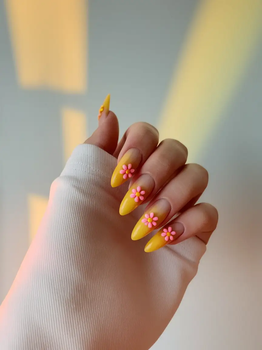 Glossy Gel Nails for Summer 2025 Happy Daisy Days
